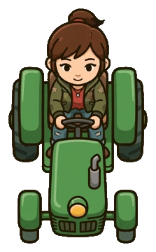 Sally on the tractor, working the frontier