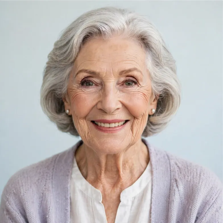 Portrait of an elegant older woman with silver hair