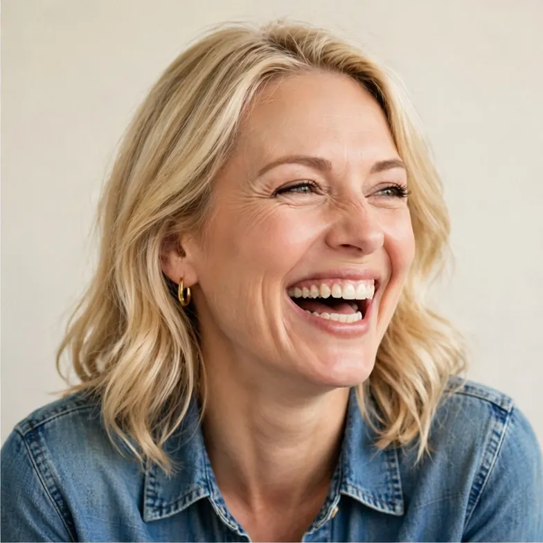 Portrait of a blonde woman laughing