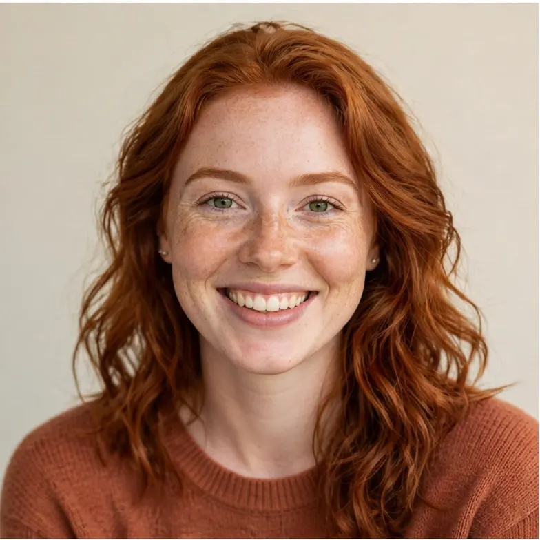Portrait of a young woman with freckles and red hair