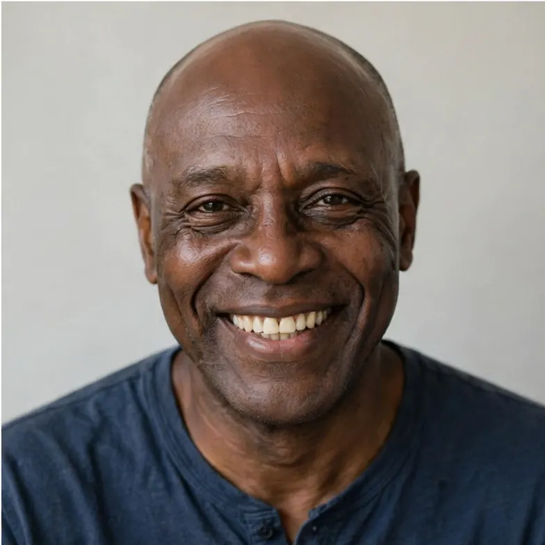 Portrait of a bald man with a warm smile