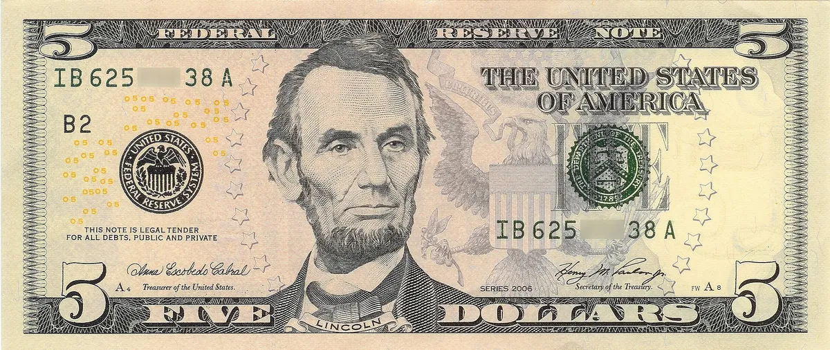 A five dollar bill, United States, with Abraham Lincoln